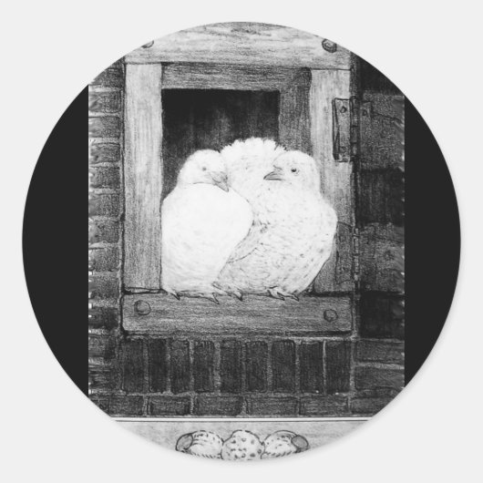 WHITE DOVES BIJ HET VENSTER zwart-wit Ronde Sticker (Voorkant)