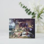 White Doves Birds Flowers schilderij Briefkaart (Staand voorkant)