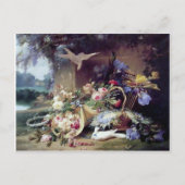 White Doves Birds Flowers schilderij Briefkaart (Voorkant)