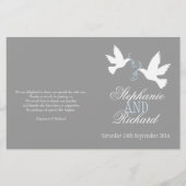White doves blue ribbon gray Wedding Programme (Voorkant)