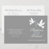 White doves blue ribbon gray Wedding Programme (Voorkant / Achterkant)