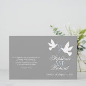 White doves blue ribbon gray Wedding Programme (Staand voorkant)