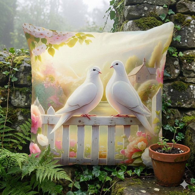 White Doves Cottage Garden Kussen (White Doves Cottage Garden Throw Pillow Mockup A)