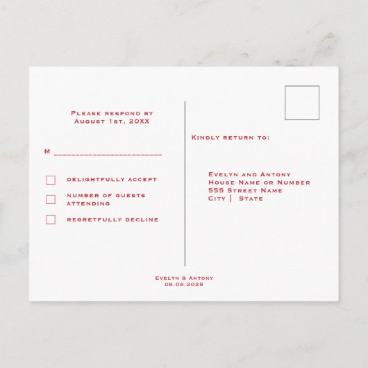 White Doves & Double Happiness Wedding RSVP Uitnodiging Briefkaart (Achterkant)