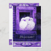 WHITE DOVES IN HET BLAUWE VENSTER,Wedding Party Kaart (Voorkant / Achterkant)