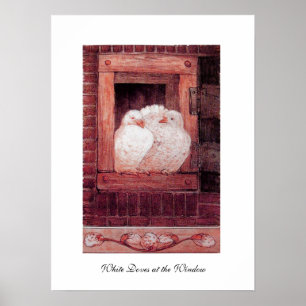 WHITE DOVES IN HET VENSTER, anique rode roze Poster