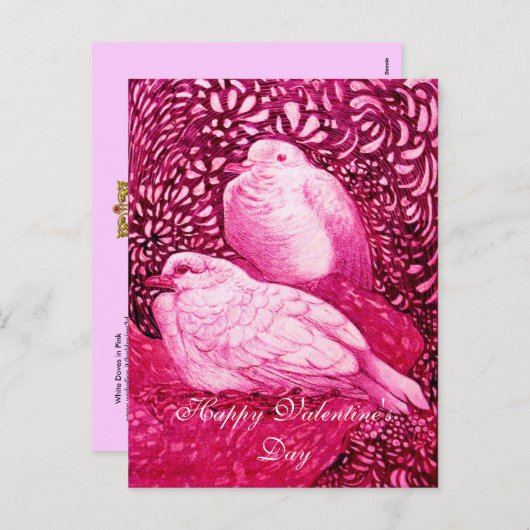WHITE DOVES IN PINK FUCHSIA FEESTDAGENKAART (Voorkant / Achterkant)