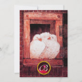 WHITE DOVES IN RED WINDOW WEDDING GEM MONOGRAM KAART (Voorkant)