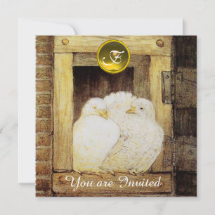 WHITE DOVES IN VENSTER BROWN YELLOW WEDDING PARTY KAART