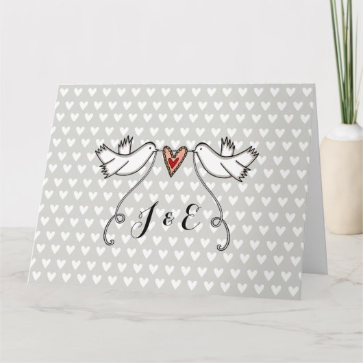 White Doves Love Heart Wedding Greetings Kaart (Voorkant)