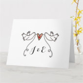 White Doves Love Heart Wedding Greetings Kaart (Gele Bloem)