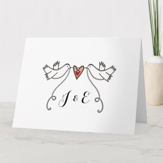 White Doves Love Heart Wedding Greetings Kaart (Voorkant)