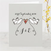 White Doves Love Heart Wedding Greetings Kaart (Gele Bloem)