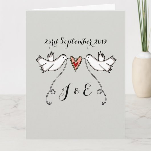 White Doves Love Heart Wedding Greetings Kaart (Voorkant)