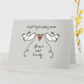 White Doves Love Heart Wedding Greetings Kaart (Gele Bloem)