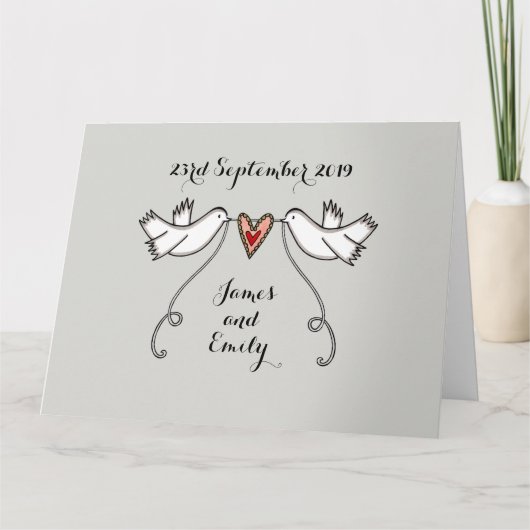 White Doves Love Heart Wedding Greetings Kaart (Voorkant)