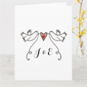 White Doves Love Heart Wedding Greetings Kaart (Gele Bloem)