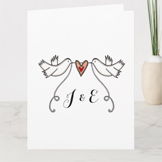 White Doves Love Heart Wedding Greetings Kaart (Voorkant)