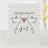 White Doves Love Heart Wedding Greetings Kaart (Gele Bloem)