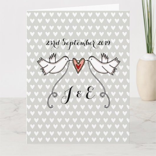White Doves Love Heart Wedding Greetings Kaart (Voorkant)