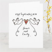 White Doves Love Heart Wedding Greetings Kaart (Gele Bloem)