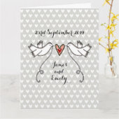 White Doves Love Heart Wedding Greetings Kaart (Gele Bloem)