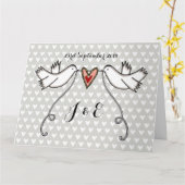 White Doves Love Heart Weduwen Kaart (Gele Bloem)