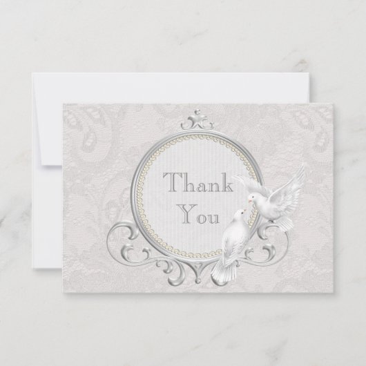 White Doves & Paisley Lace Dank je huwelijk Bedankkaart (Voorkant)