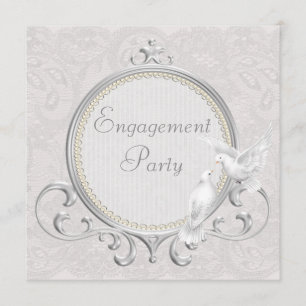 White Doves & Paisley Lace Engagement Party Kaart