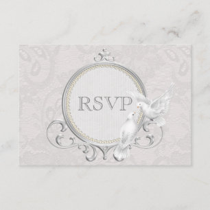 White Doves & Paisley Lace Wedding RSVP Kaartje
