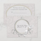 White Doves & Paisley Lace Wedding RSVP Kaartje (Voorkant / Achterkant)