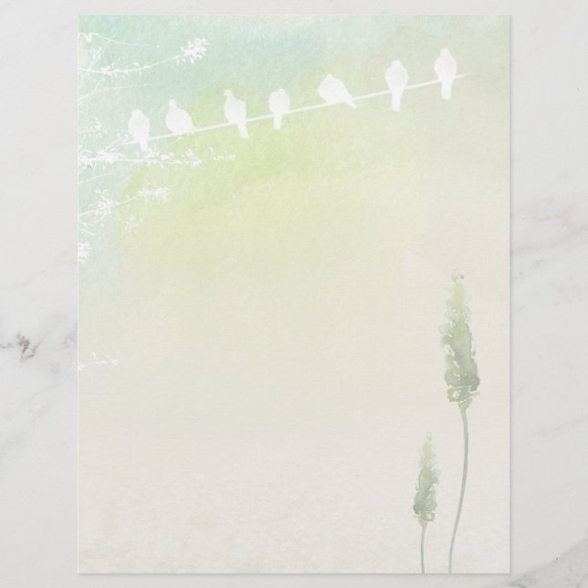White Doves & Pastel Waterverf Scrapbook Paper (Voorkant)