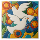 White Doves Tile Tegeltje (Voorkant)