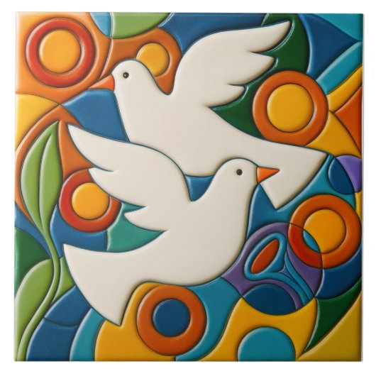 White Doves Tile Tegeltje (Voorkant)