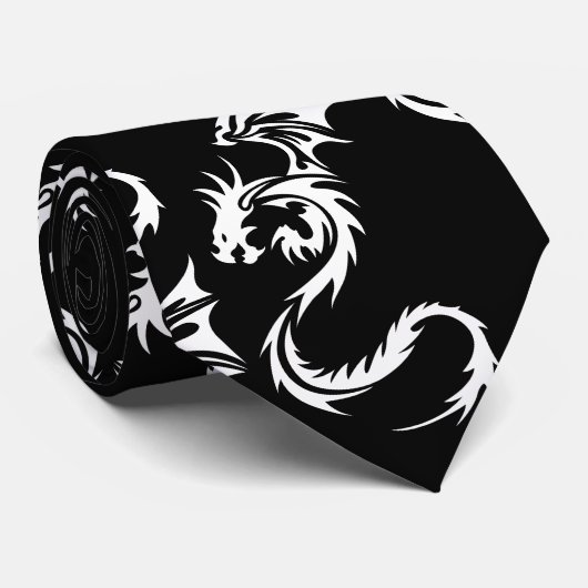 White Dragon Black Stropdas (Opgerold)