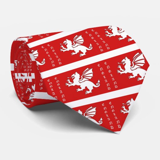 White Dragon England Text Stropdas (Opgerold)