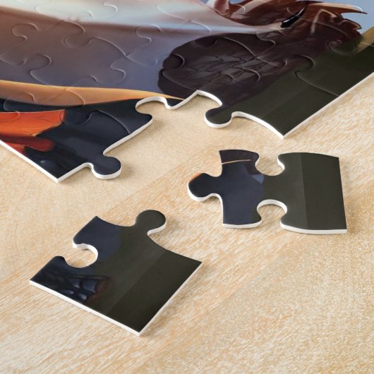 White Dragon, Knight in Armor en Elf Lady Fantasy Legpuzzel (Zijkant)