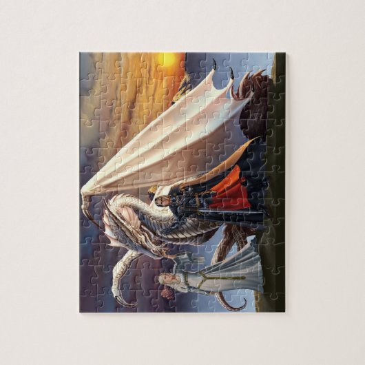 White Dragon, Knight in Armor en Elf Lady Fantasy Legpuzzel (Verticaal)