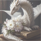 White Dragon on Books Sticker (Voorkant)