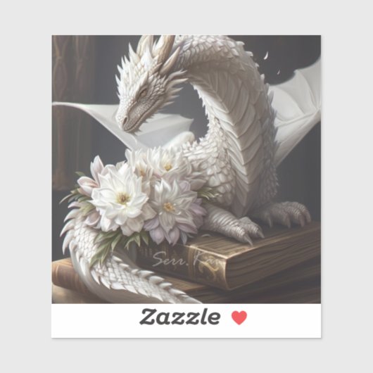 White Dragon on Books Sticker (Vel)