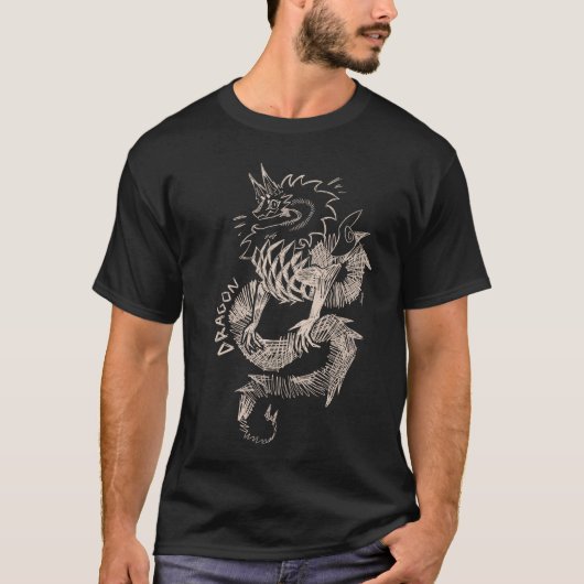 White Dragon Sketch Graphic Design T-shirt (Voorkant)