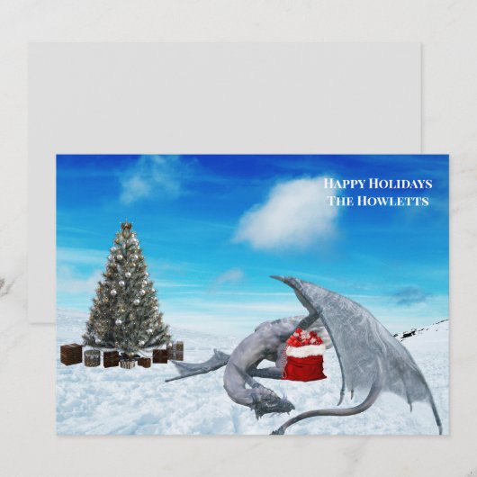 White Dragon Snow Winter Holiday Feestdagenkaart (Voorkant / Achterkant)