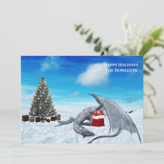 White Dragon Snow Winter Holiday Feestdagenkaart (Staand voorkant)