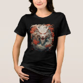 White Dragon Spirit with Crimson Peonies Tri-Blend Shirt (Voorkant)