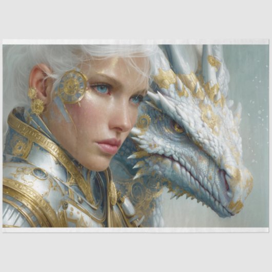 White Dragon Steampunk Fantasy Art Decoupage Tissuepapier (Voorkant)