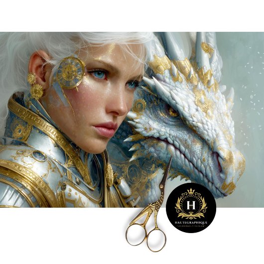 White Dragon Steampunk Fantasy Art Decoupage Tissuepapier