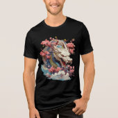 White Dragon with Blossoms Fantasy Art Tri-Blend Shirt (Voorkant)