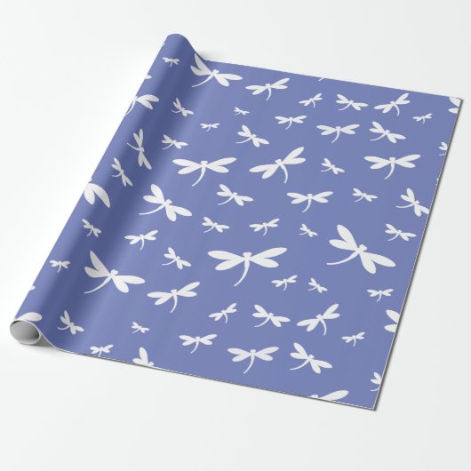 White Dragonflies Pattern —  BG Color Cadeaupapier (Uitgerold)