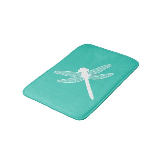 White Dragonfly Silhouette op Turquoise Badmat (Gekanteld)