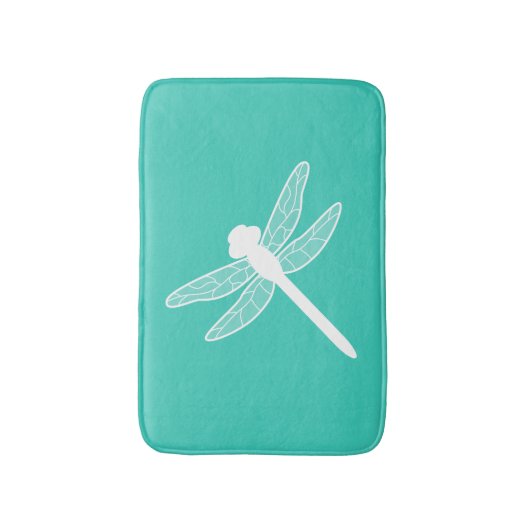 White Dragonfly Silhouette op Turquoise Badmat (Voorkant Verticaal)